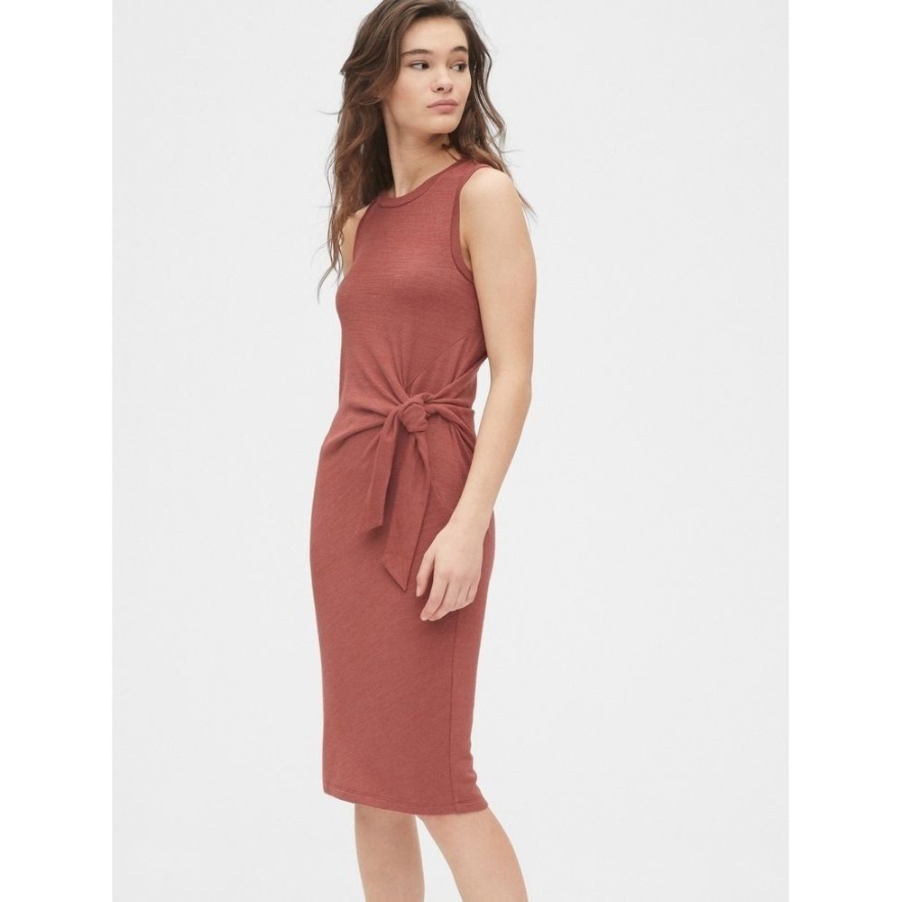 GAP Women's Softspun Tie-Front Midi‎ Dress - Red Apple Butter - Small Tall